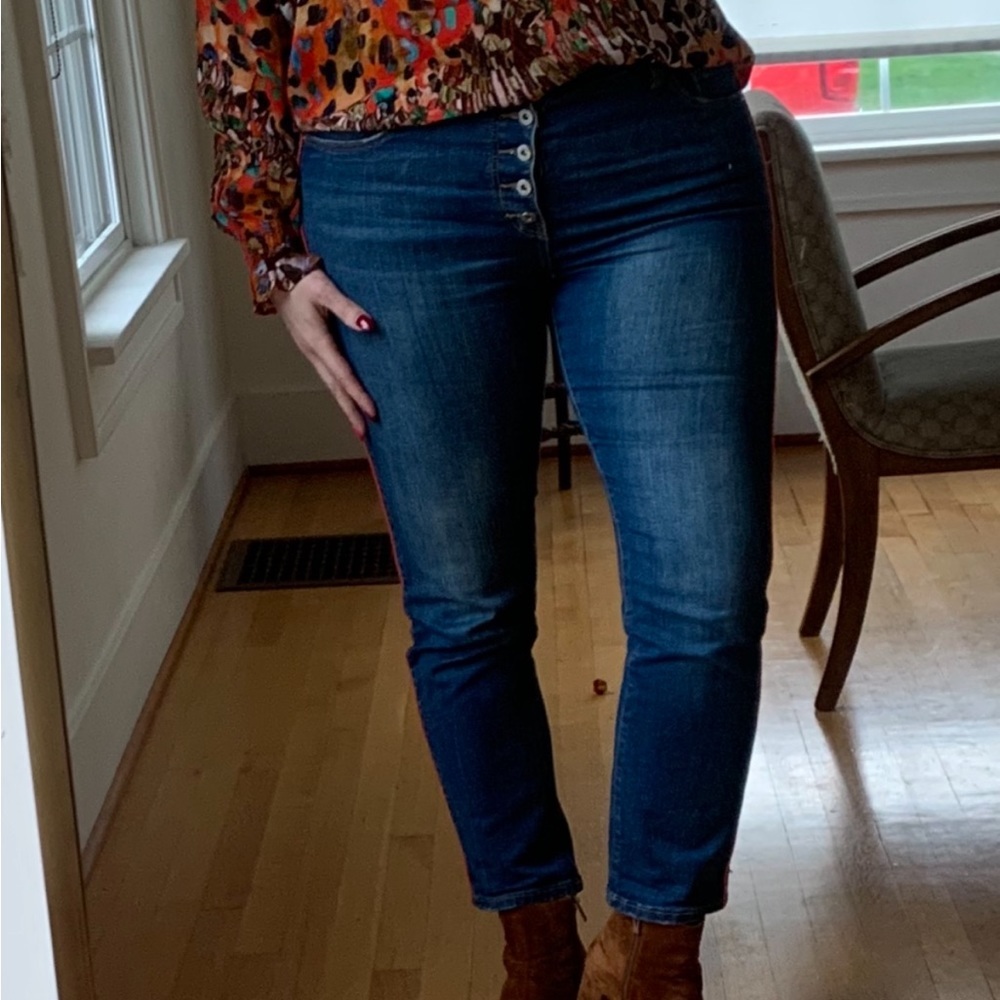 🕶️Anthropologie Pilcro relaxed straight/red piped accent denim jeans 30 - Picture 2 of 10